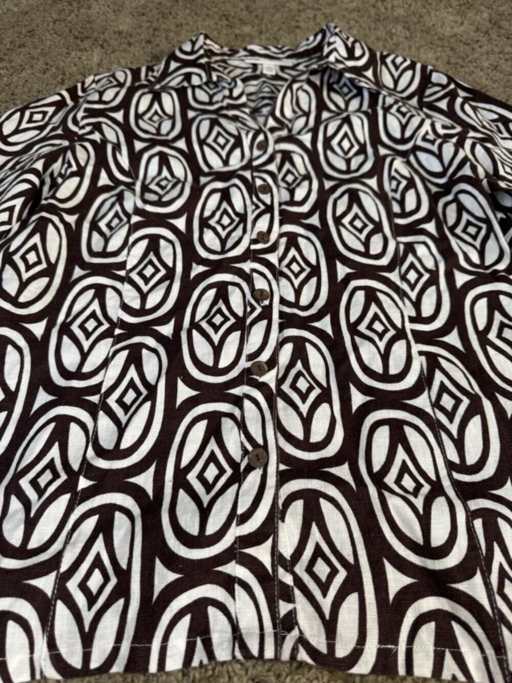 JM Collection Linen Button Shirt Geometric Print 3/4 Sleeve Casual Office Sz 10 - Picture 6 of 10